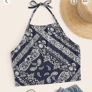 Halter tank top with paisley patterns